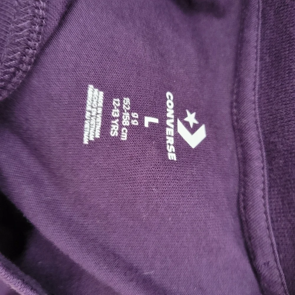 Converse NWOT Girls Large 12/13 Purple Short Sleeve Shirt Oversized Silver Stars